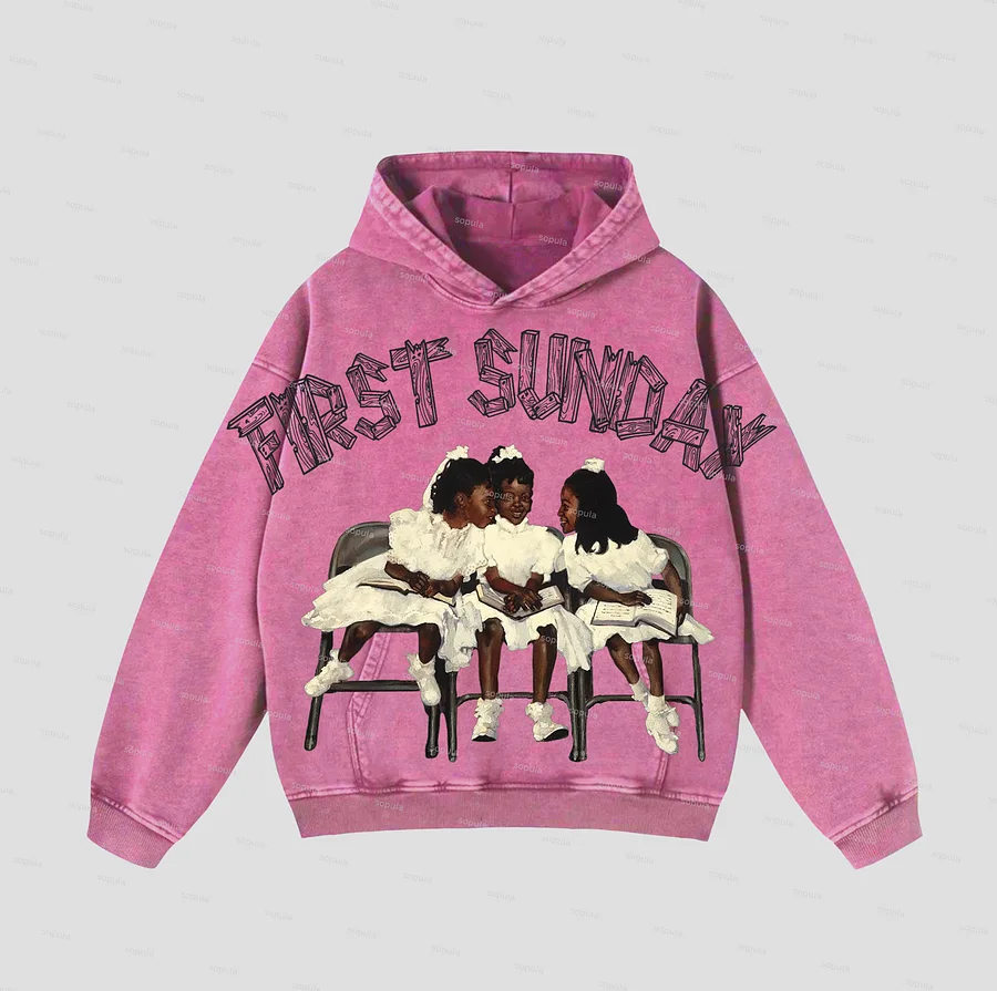 Vintage First Sunday Faith Graphic Acid Washed Oversized Hoodie