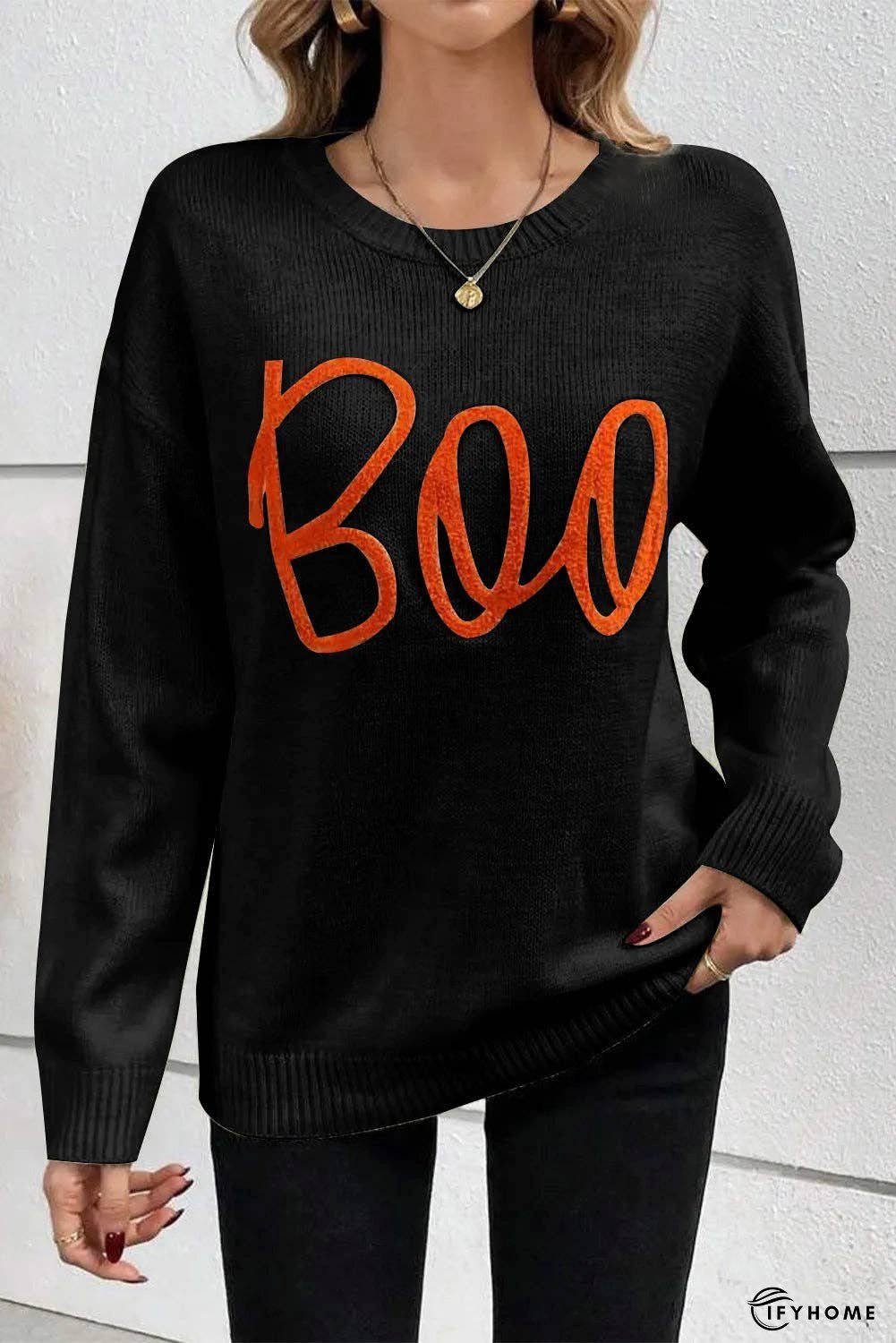 BOO Round Neck Long Sleeve Sweater | IFYHOME