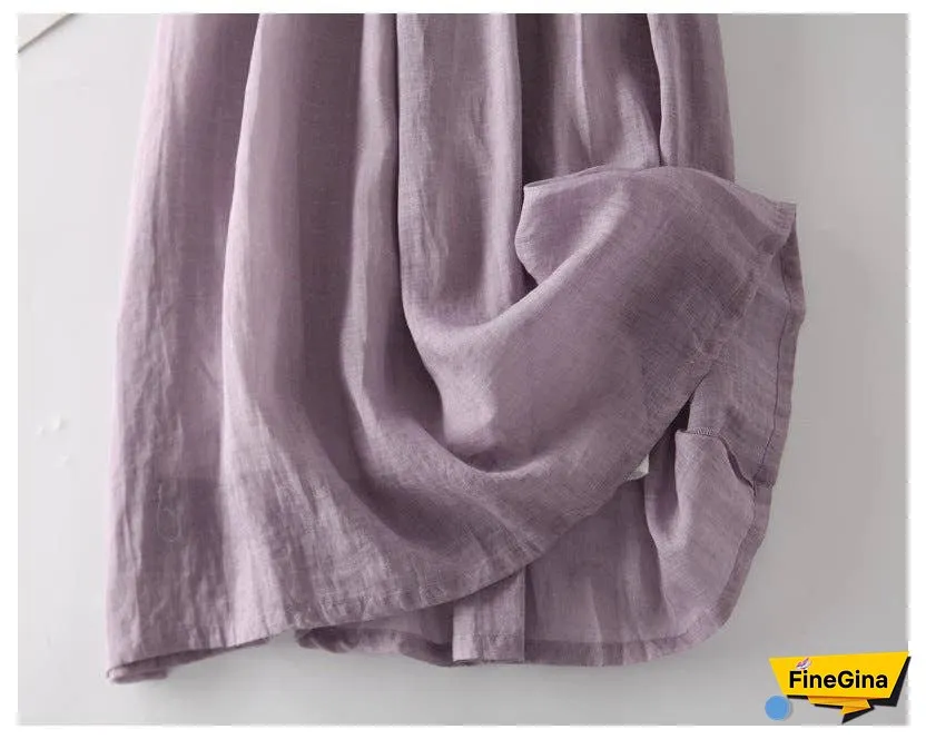 Loose Cotton Linen Tie Three Quarter Sleeve Dress
