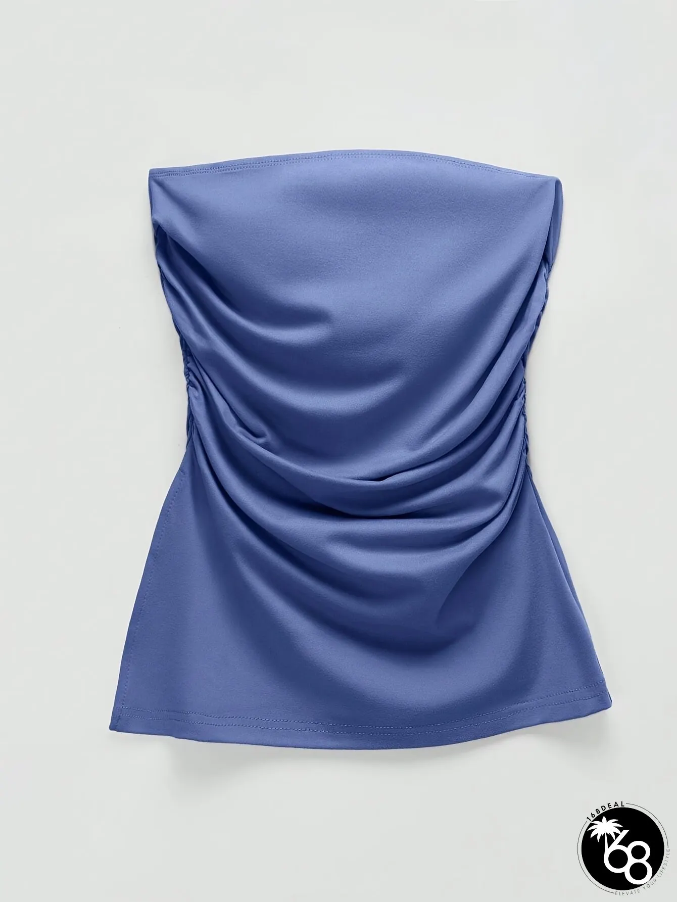 Womens Y2k Style Off-Shoulder Tube Top Solid Color Royal Blue With Asymmetrical Ruched | 168DEAL
