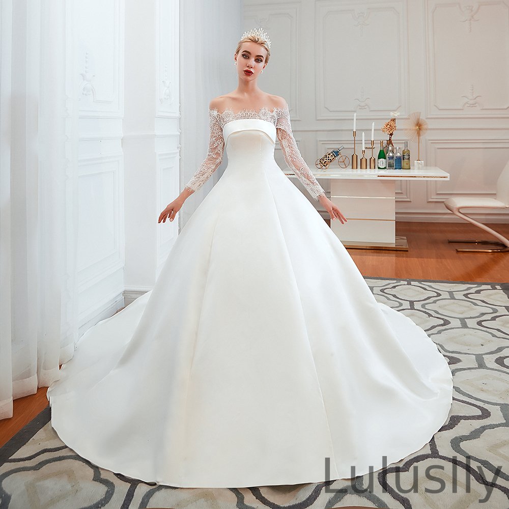 Luluslly Gorgeous Off-the-shoulder Long Sleeves Wedding Dress With Lace