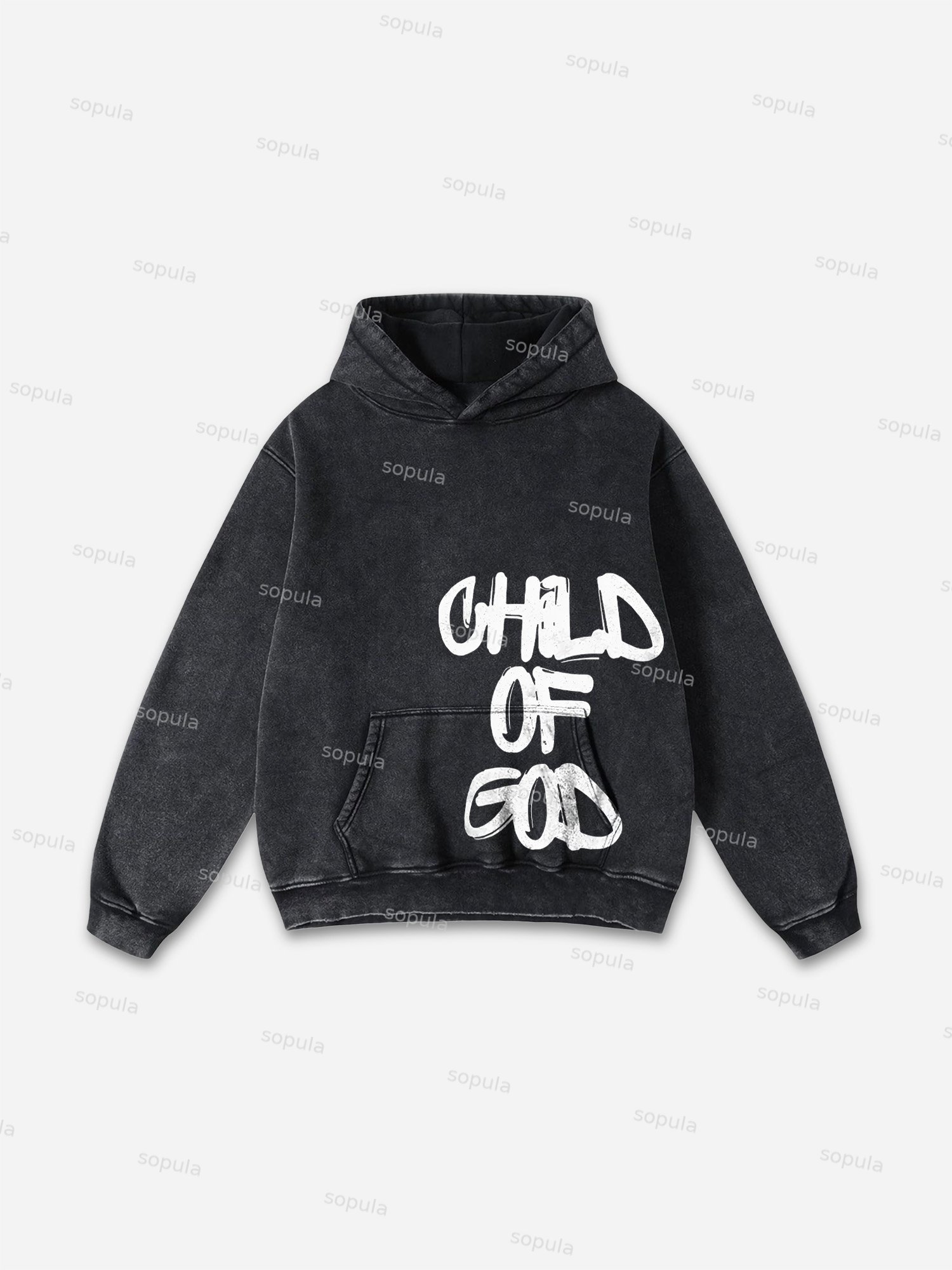 Sopula Child Of God Print Acid Washed Hoodie
