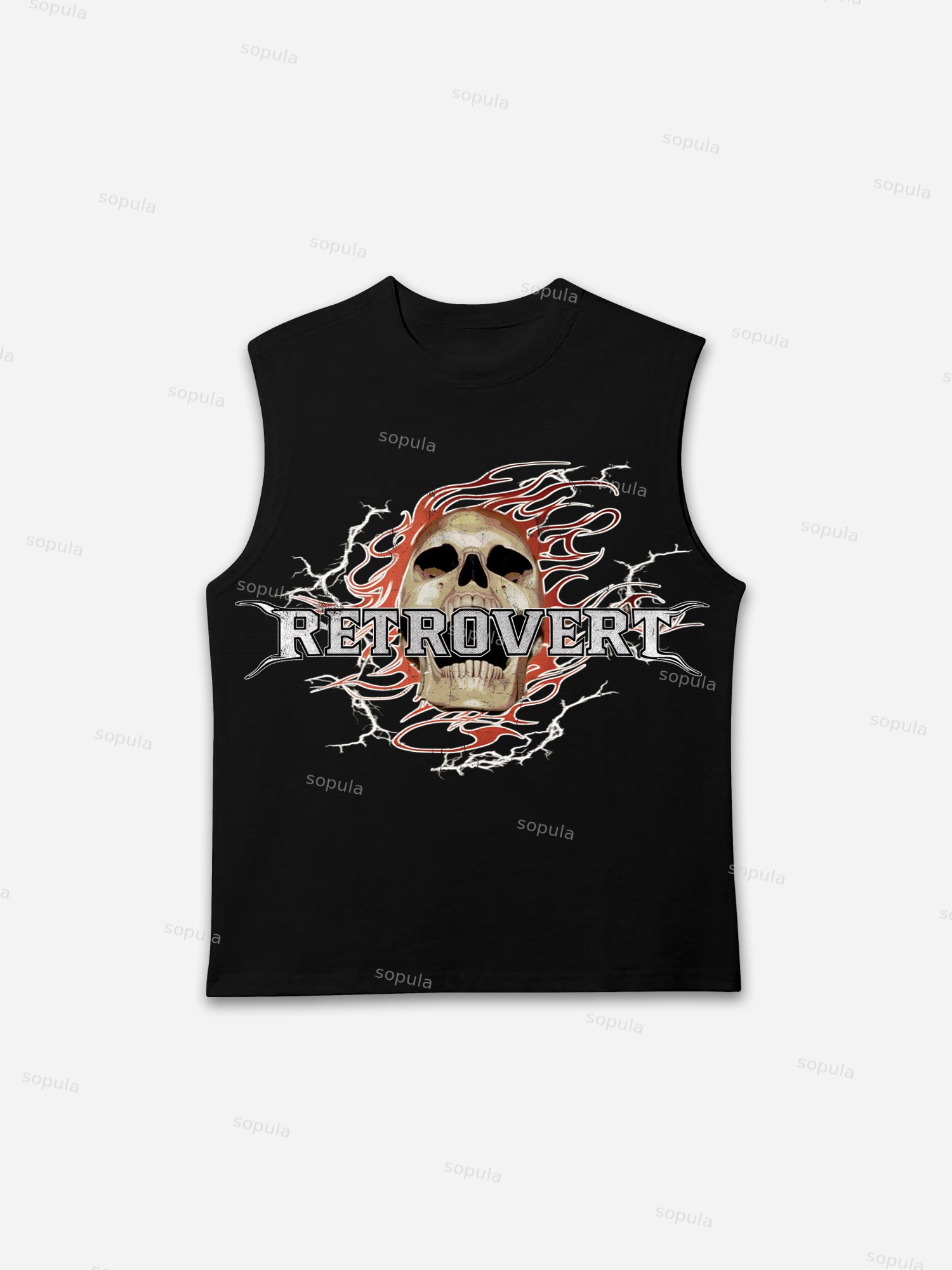 Red Skull Lightning Flame Graphic Tank Top
