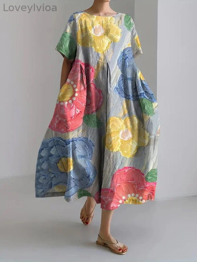 Women's Refreshing Casual Floral Design Printed Casual Loose Dress