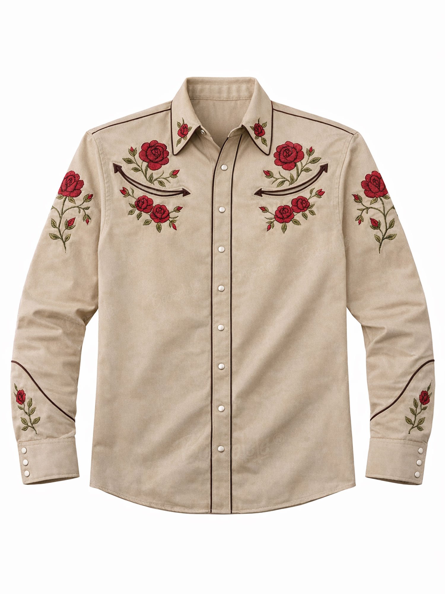 Vintage Rose Pattern - 100% Cotton Long Sleeves Shirt