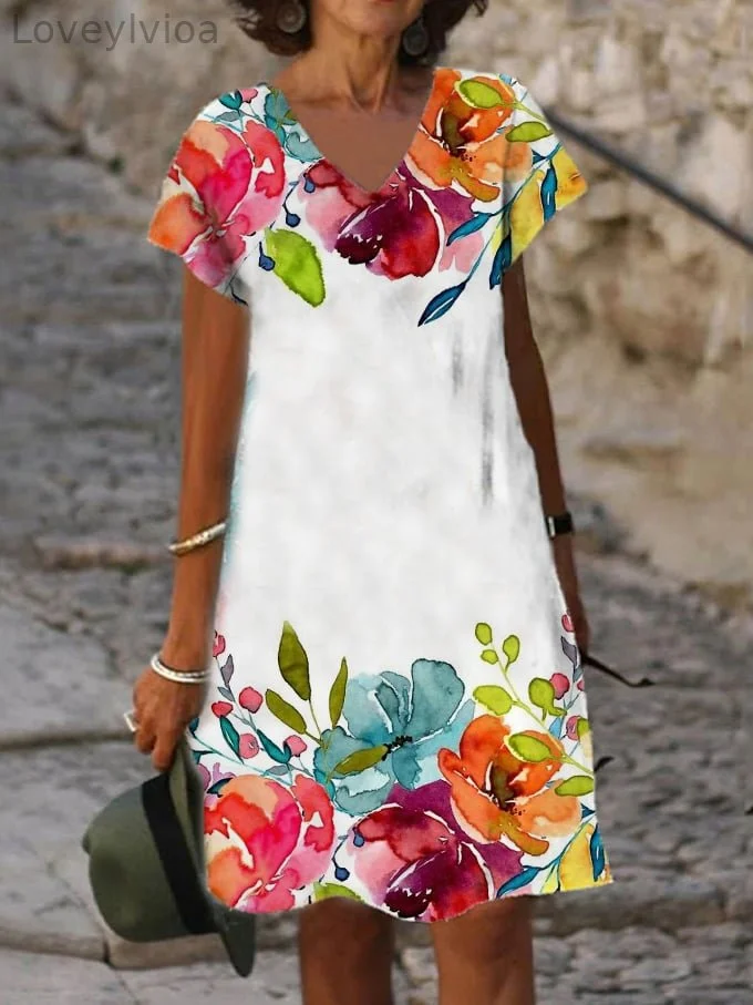Women's Floral Print V-neck Dress