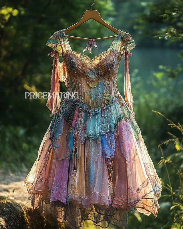 Summer Irregular Lace Patchwork BeadedRuffle Dress 2f64