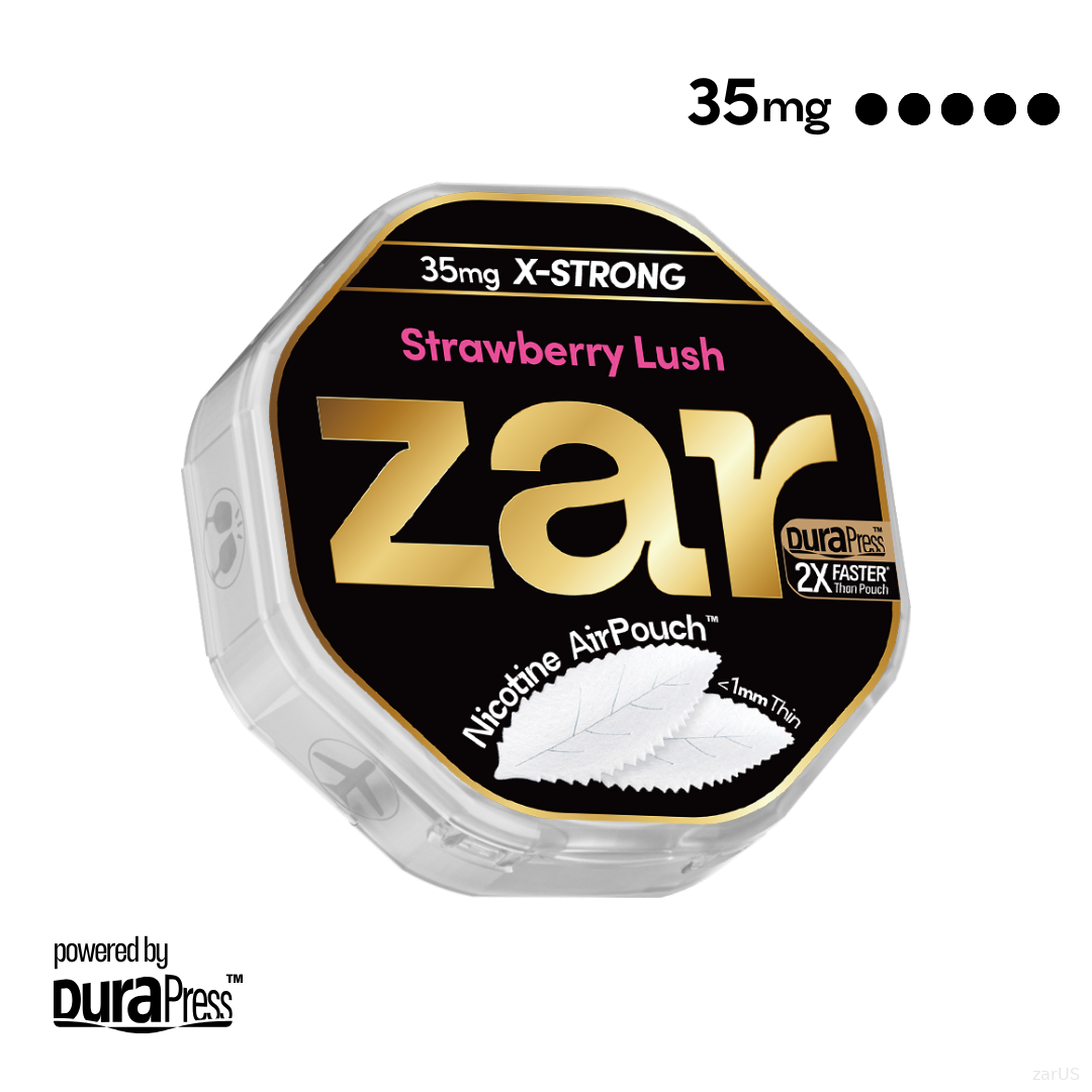 US Buy zar Oral Nicotine AirPouch Strawberry Lush Flavor Fruit Flavour 35mg nicotine strengths 20 pcs per can Price USD 4.9 10% discount sitewide nicotine level options zar pouches nicotine strip snus nicotine pouch dosh pouch