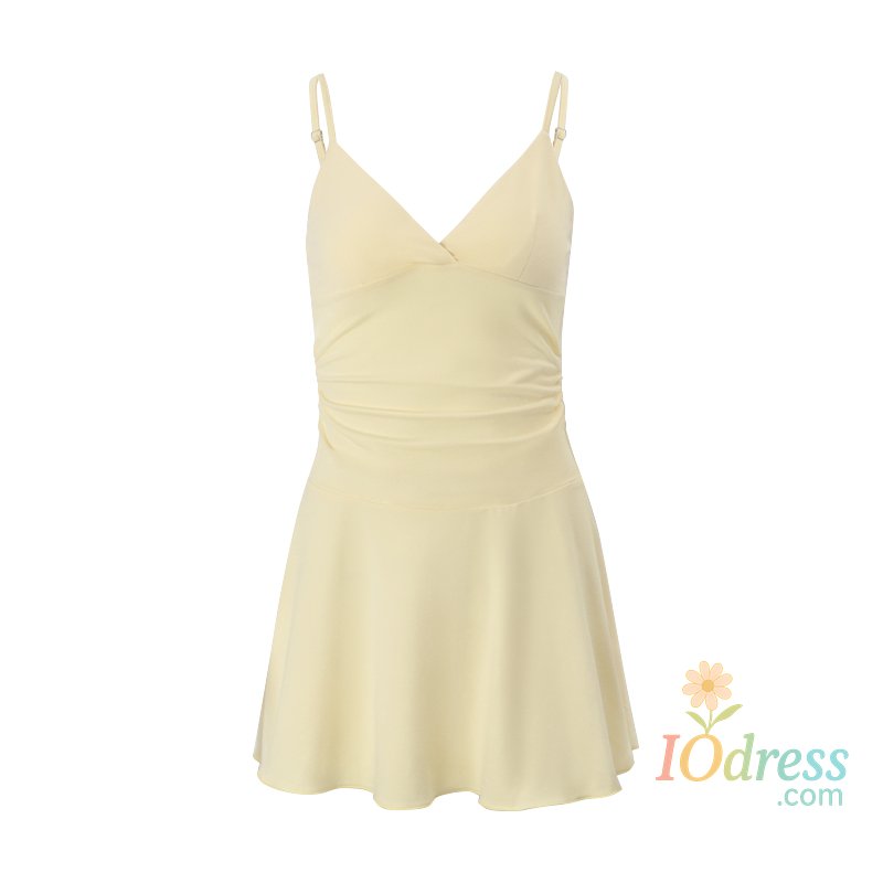 IO Dress WhereMery Casual Solid Off Shoulder V-neck Slim A-line Dress Sexy Fashion Sleeveless Streetwear Mini Dresses Summer New Vestidos IO Dress