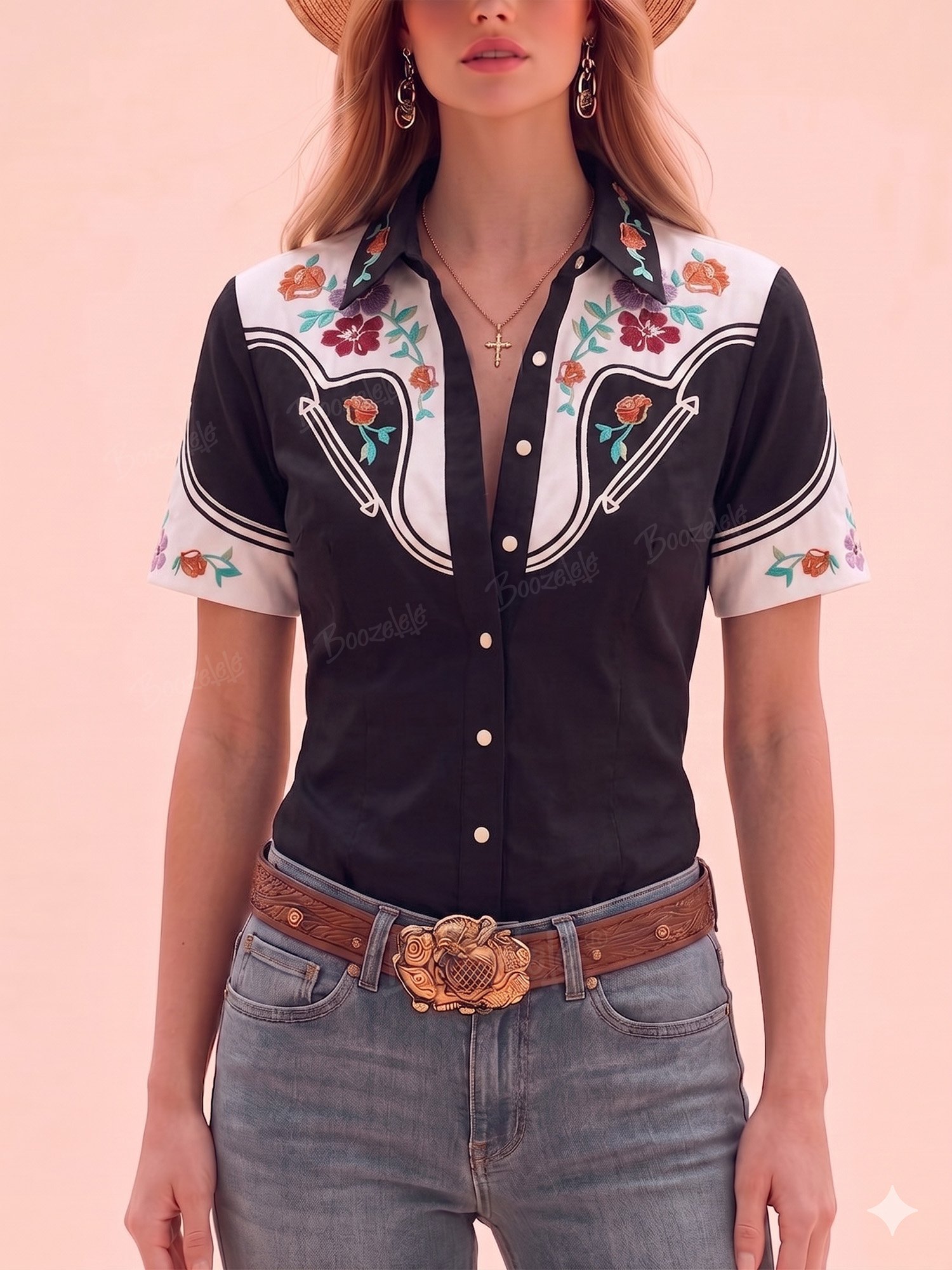 Western Shirt &mdash; Cowboy Blue Floral Print Cotton Shirt