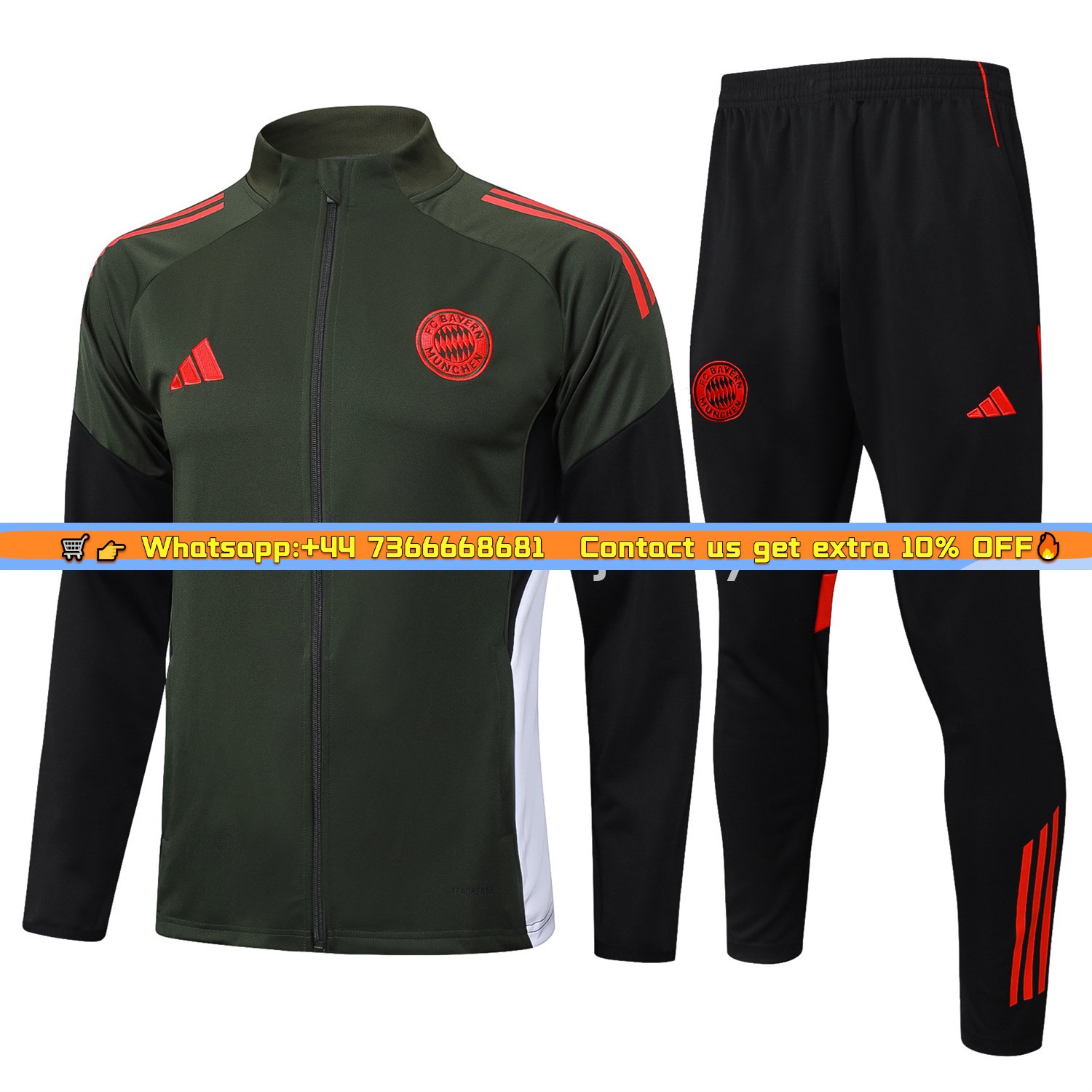 Bayern Munich 25-26 Jacket Training Tracksuit - Army Green Top and Black Pants