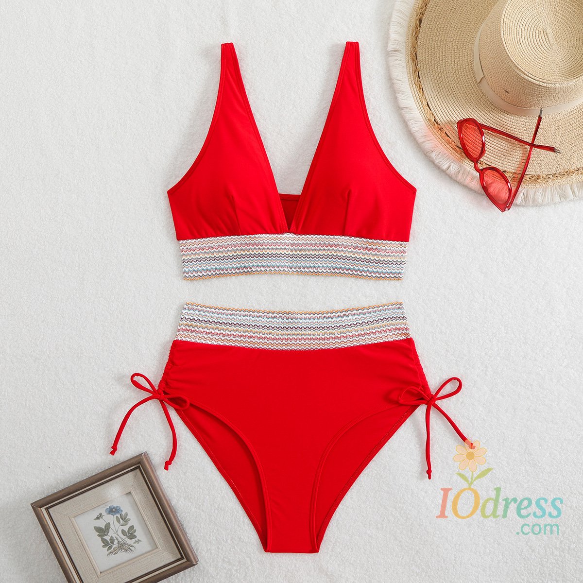 IO Dress 2024 Solid Color Drawstring Bikini Set Fashion High Waist Separate Patchwork Swimwear Drawstring Women Swimsuit Women