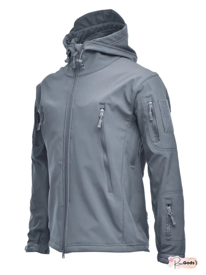 Men's Sharkskin Soft Shell Sweater Camouflage Hooded Fleece Jacket Waterproof Wind Mountaineering Warm Jacket