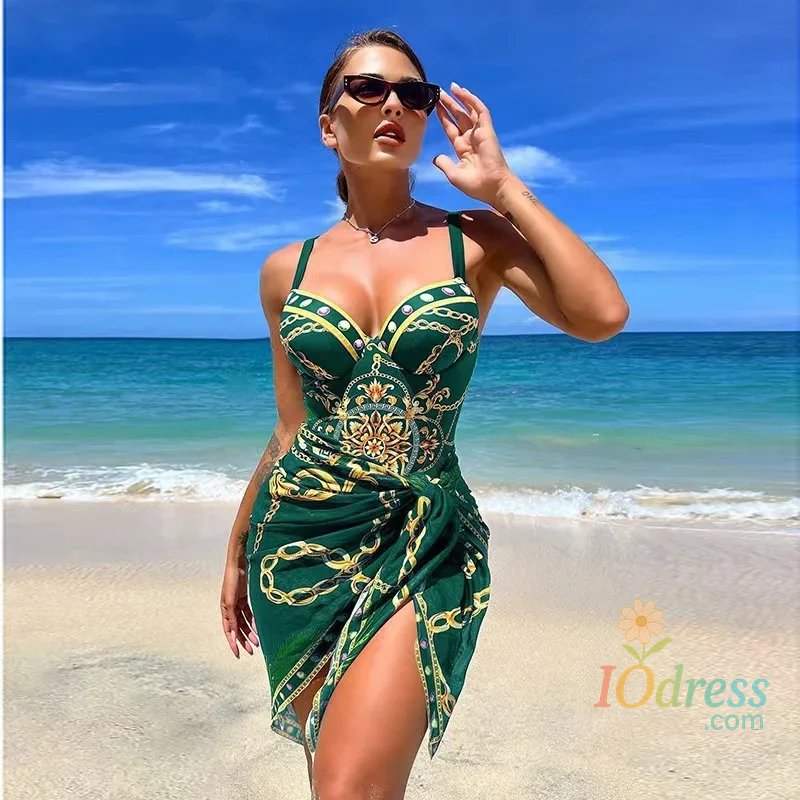 IO Dress 2024 Luxury New Two Piece Women Bikini Set Push Up Floral Printed Bikini Strappy Bandage Swimwear Brazilian Biquini Bathing Suit