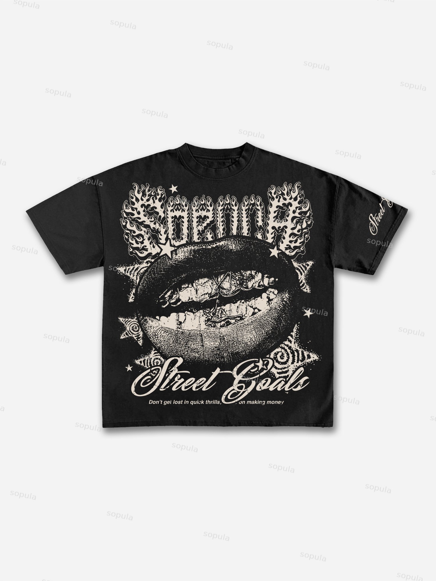 Sopula Street Goals Lip Braces Vintage Graphics Cotton T-Shirt