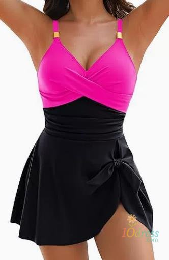 IO Dress 8 Colors Cute Women Swimdress Tummy Control Sexy One Piece Slim & Comfortable Ruched & Cross Swimwear Elastic Beachwear 2025 New