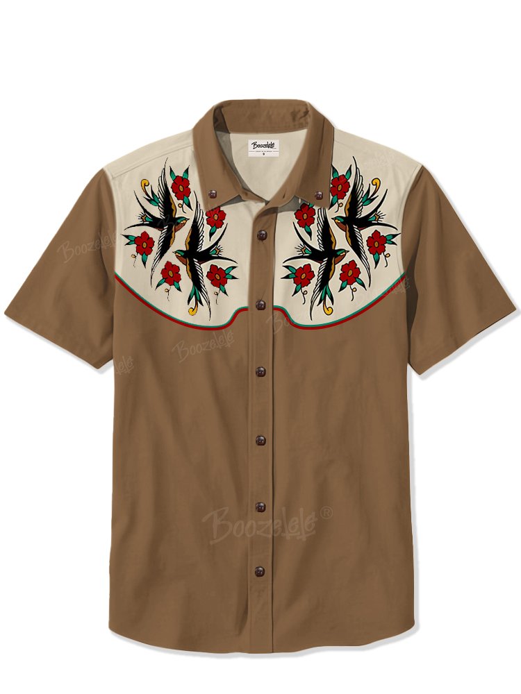 Swallows And Flowers - 100% Cotton Shirt