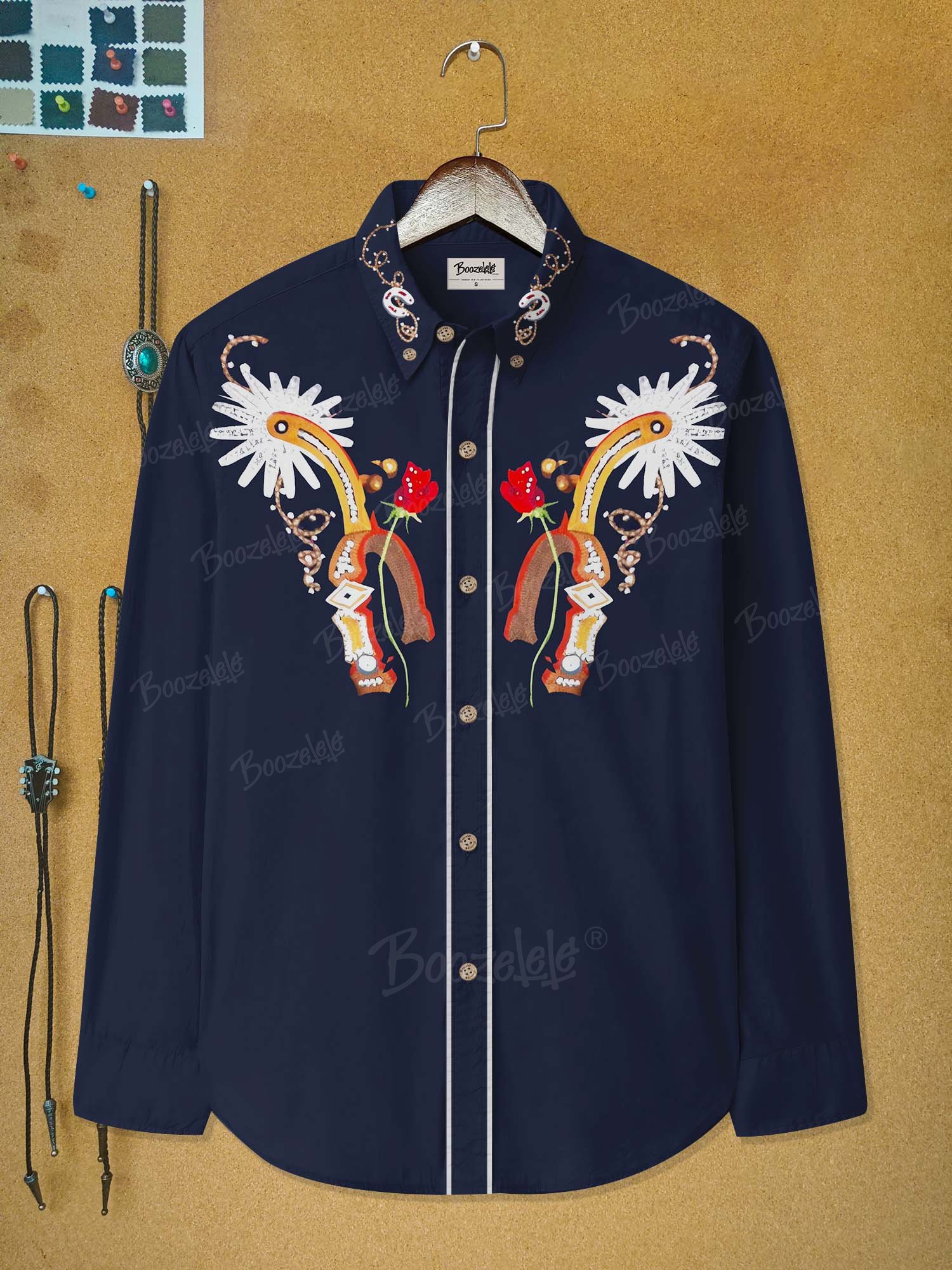 Western Vintage Flag Flower - 100% Cotton Long Sleeves Shirt