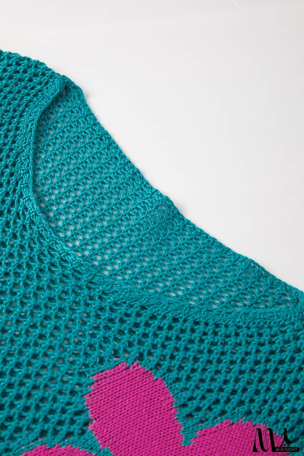 Big Flower Hollowed Knit Drop Shoulder Sweater