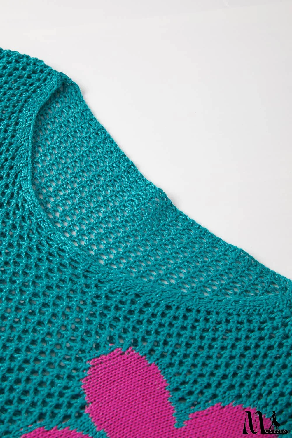 Big Flower Hollowed Knit Drop Shoulder Sweater