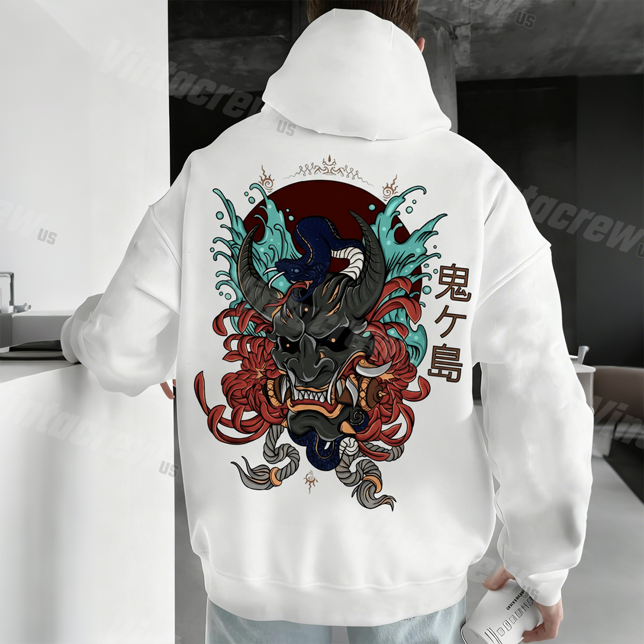 Bold Ukiyo-e Samurai Print Oversized Sweatshirt