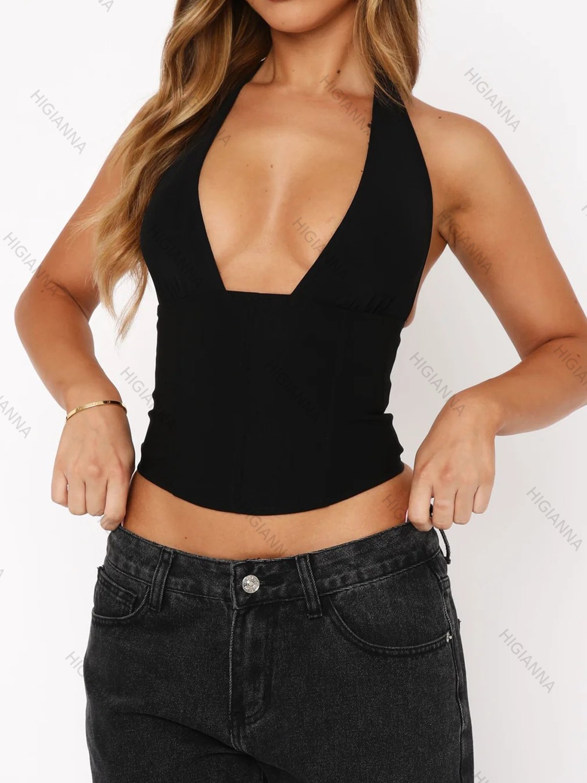 Deep V-Neck Halter Open Back Crop Top - HIGIANNA&reg;