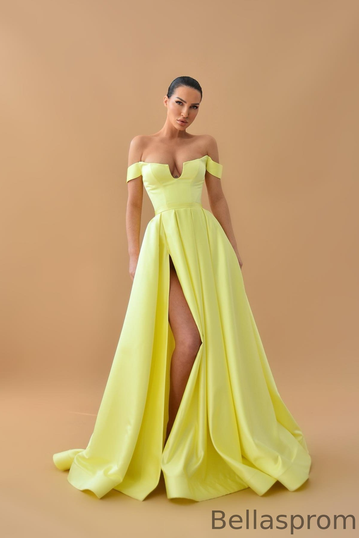Bellasprom Daffodil Off-The-Shoulder Sweetheart A-line Prom Dress With Split Bellasprom