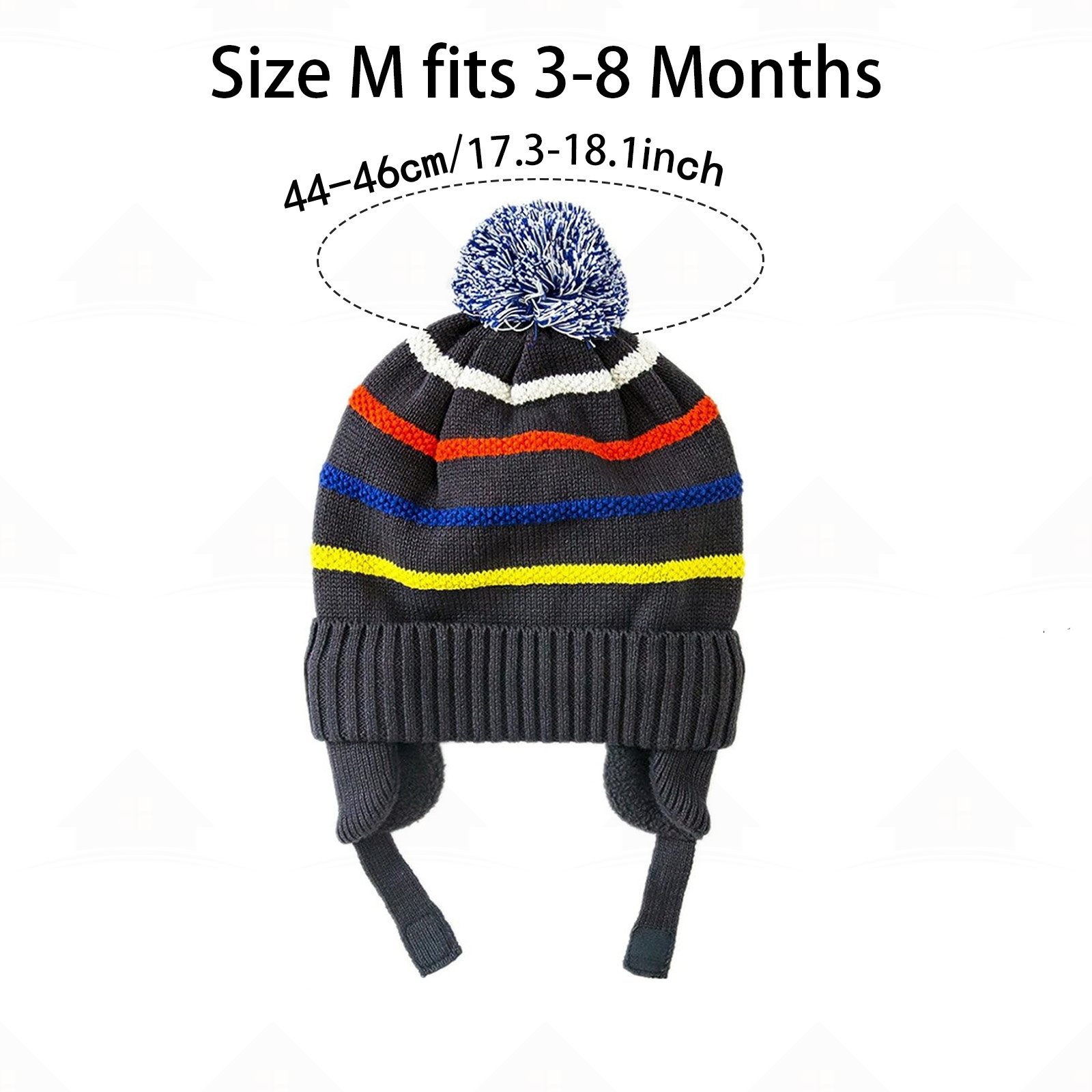 Home Prefer Baby Cotton Knit Beanie &ndash; Deep Gray with Rainbow Stripes, Warm & Comfortable for 3M-4Y
