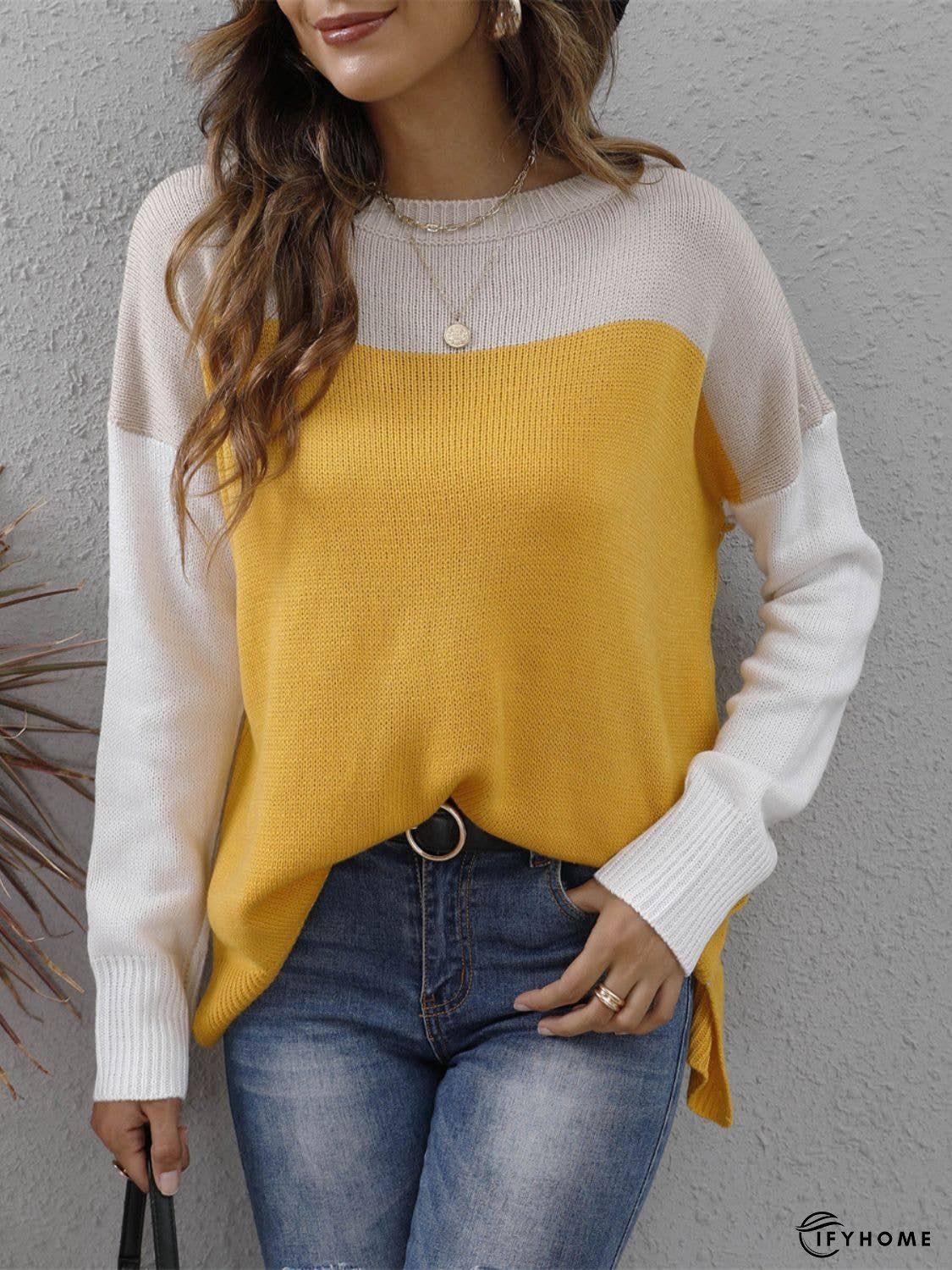 Color Block Round Neck Sweater | IFYHOME