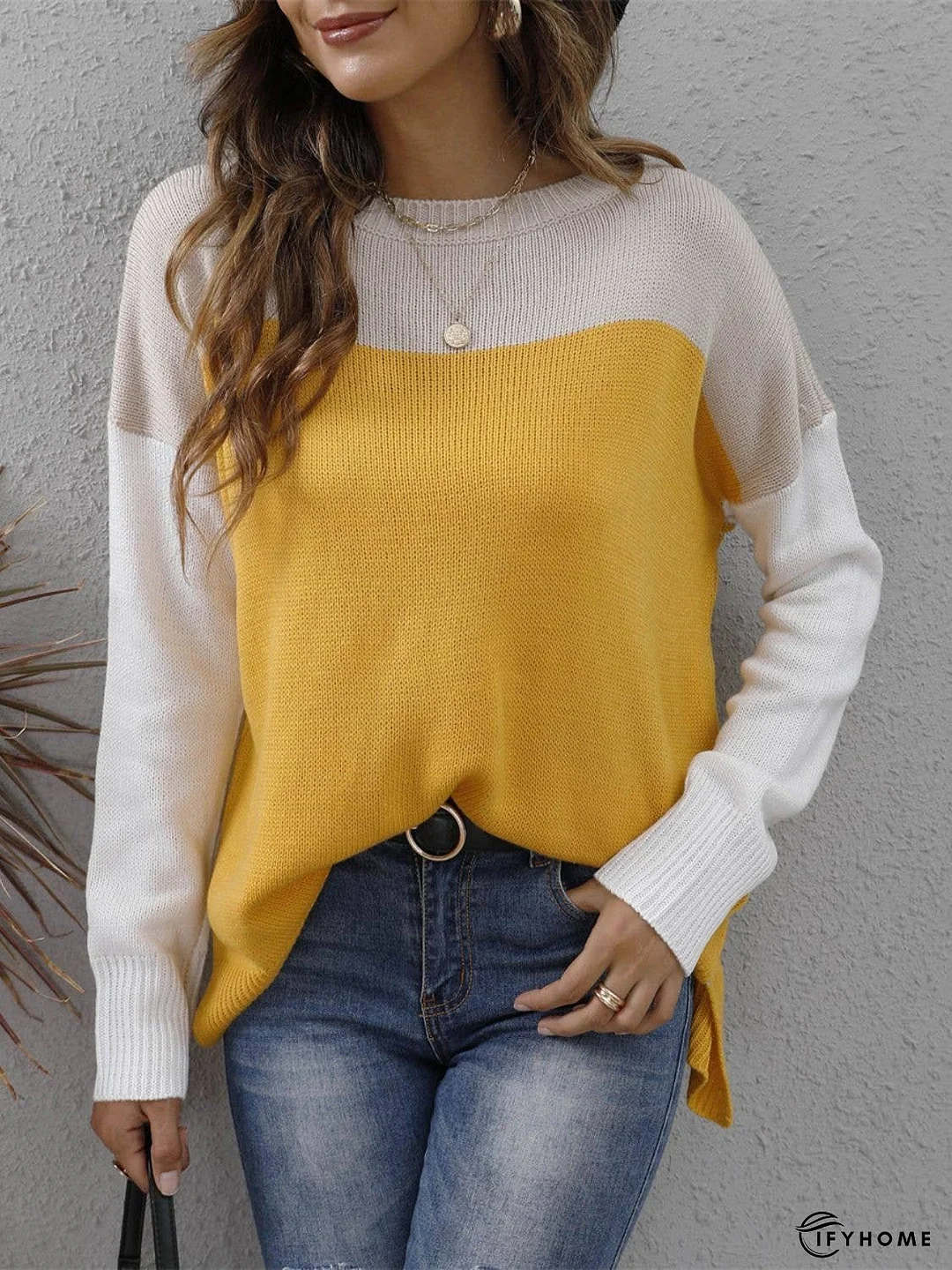 Color Block Round Neck Sweater | IFYHOME