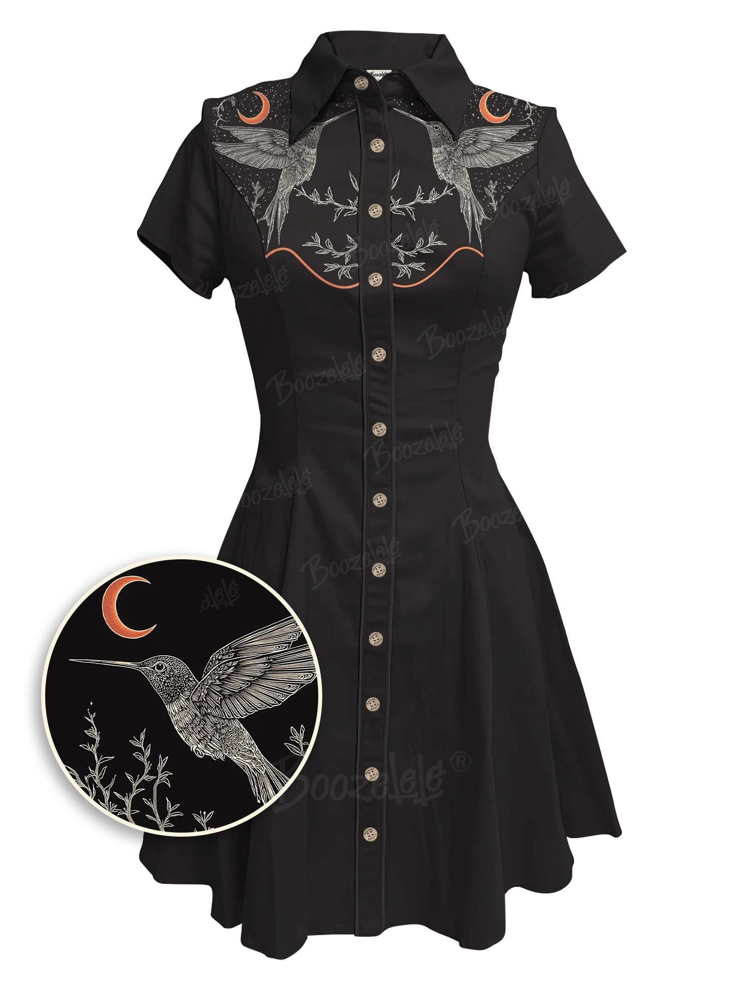 【Clearance】【Embroidery】Retro Bird Moon Plant Totem  - 100% Cotton Dress