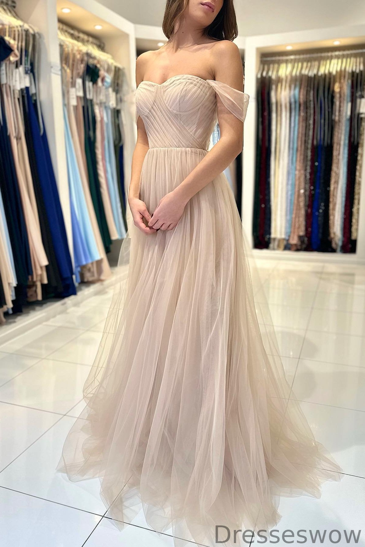 Dresseswow Off-The-Shoulder Sweetheart Prom Dress Tulle A-Line