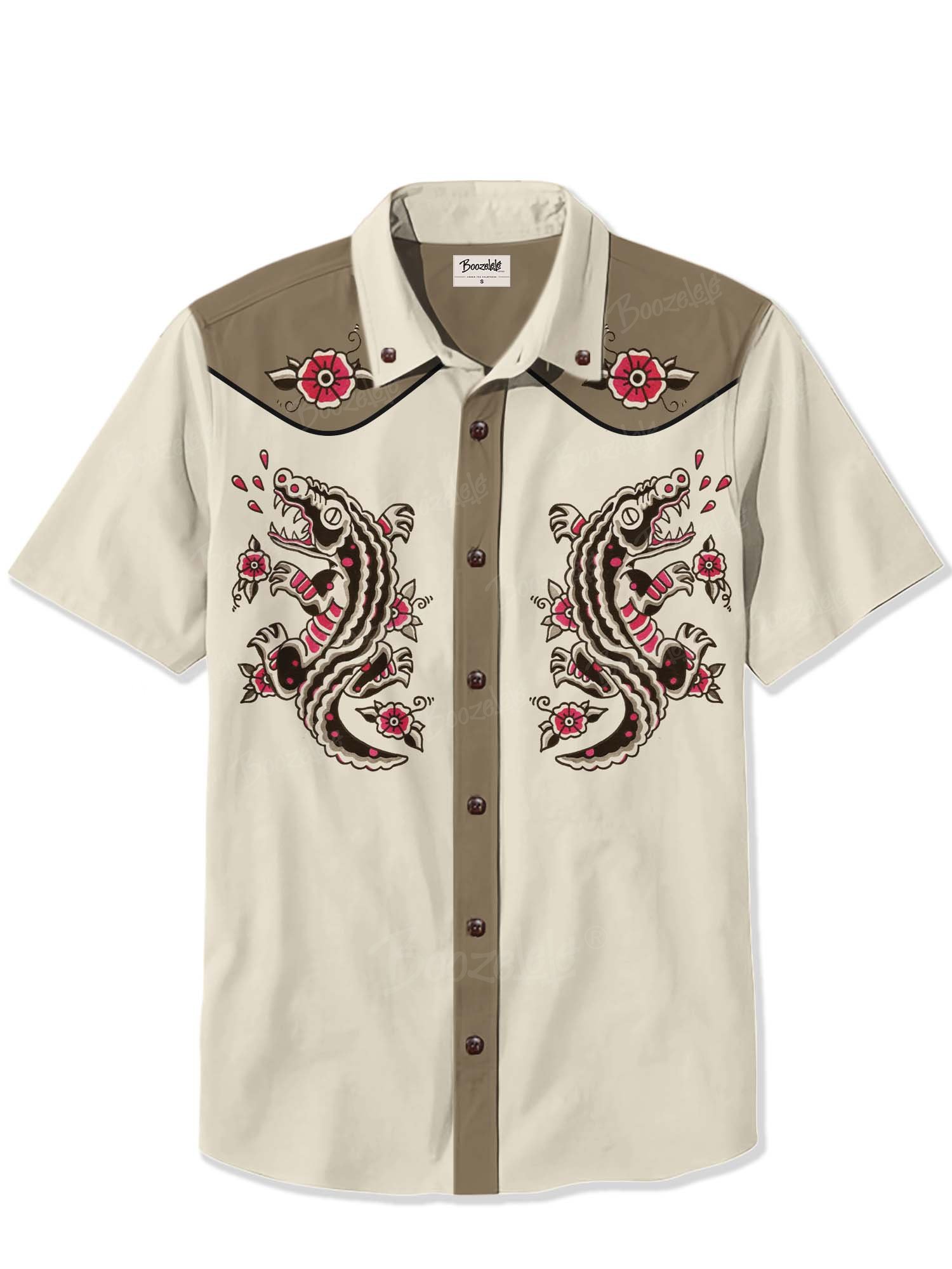 Alligator And Flowers - 100% Cotton Shirt