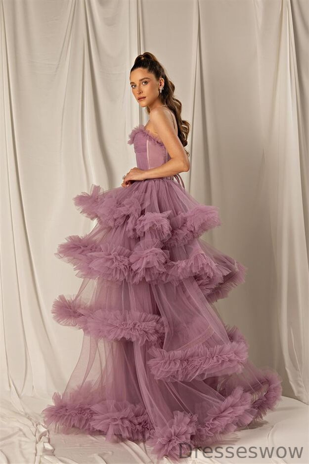 Dresseswow Spaghetti-Straps Wisteria Prom Dress Tulle Layered Lace-up Back