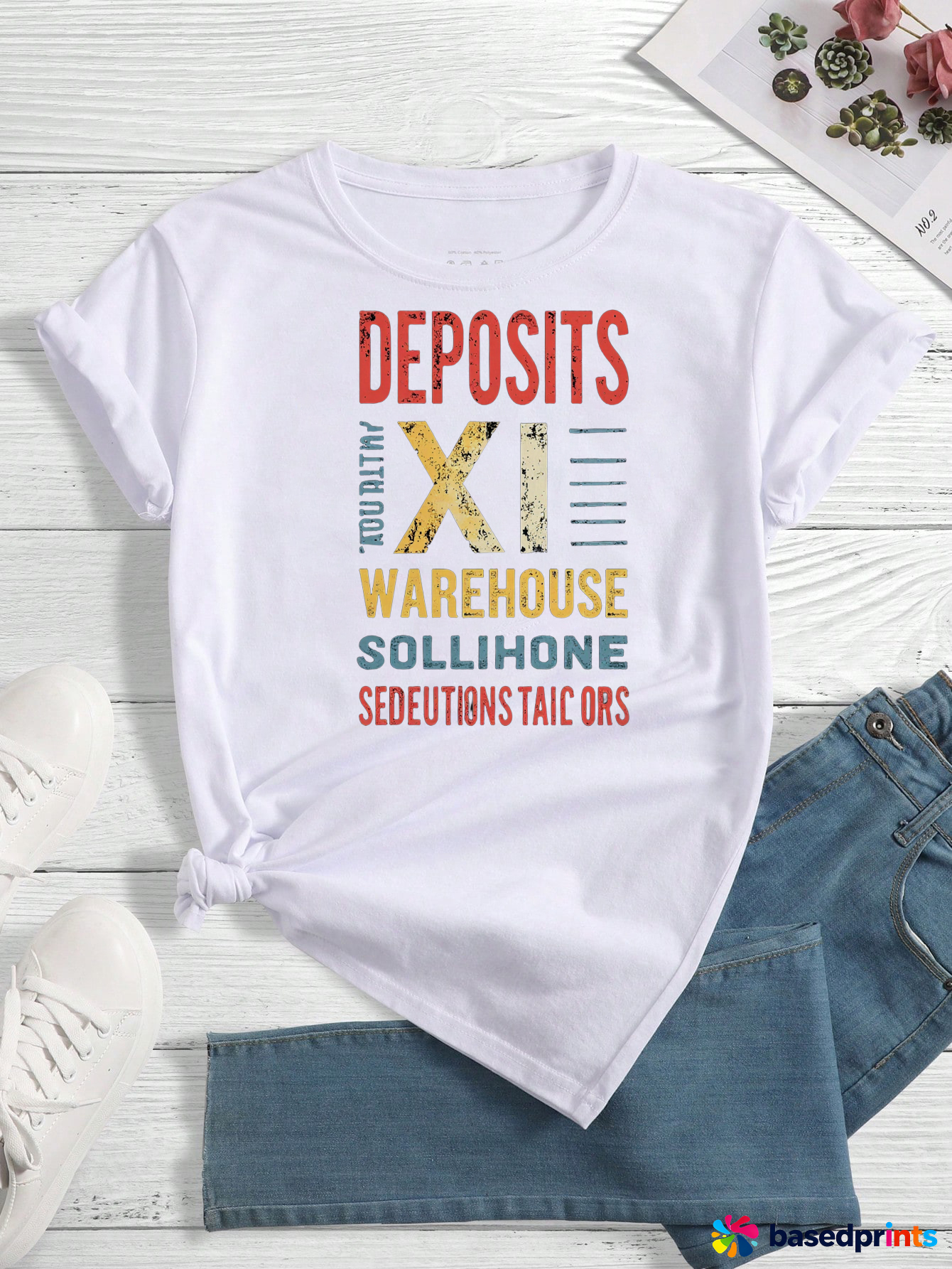 White Casual T-Shirt with Colorful Text Design