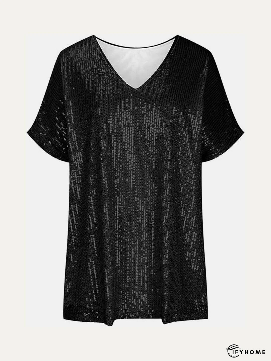 Full Size Sequin V-Neck Short Sleeve Top | IFYHOME