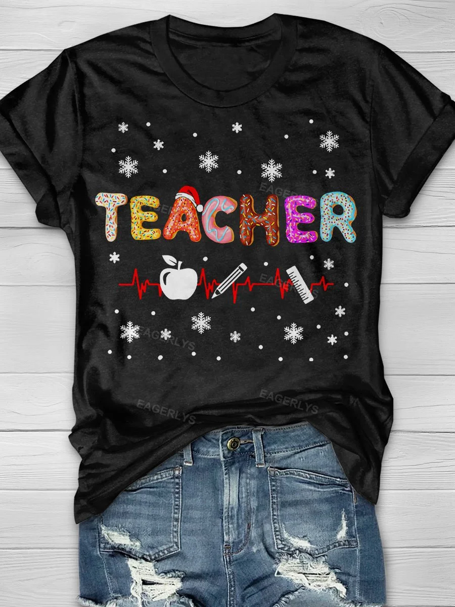 Eagerlys Doughnut Christmas Teacher Print Short Sleeve T-shirt Eagerlys