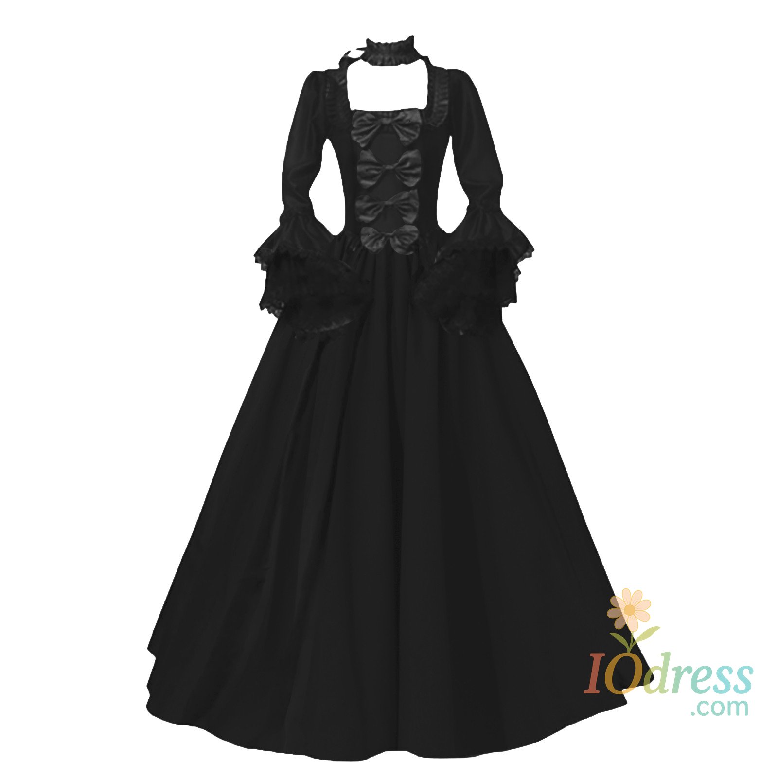 IO Dress Medieval Victorian Court Lace Patchwork Gothic Dress Halloween Witch Cosplay Party Costume Square Neck Flare Sleeve Maxi Dress IO Dress