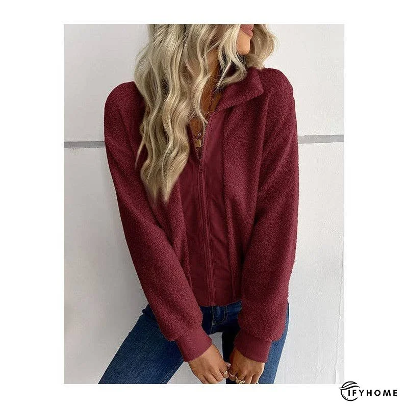 Solid Color Short Lapel Long Sleeve Sherpa Jacket | IFYHOME