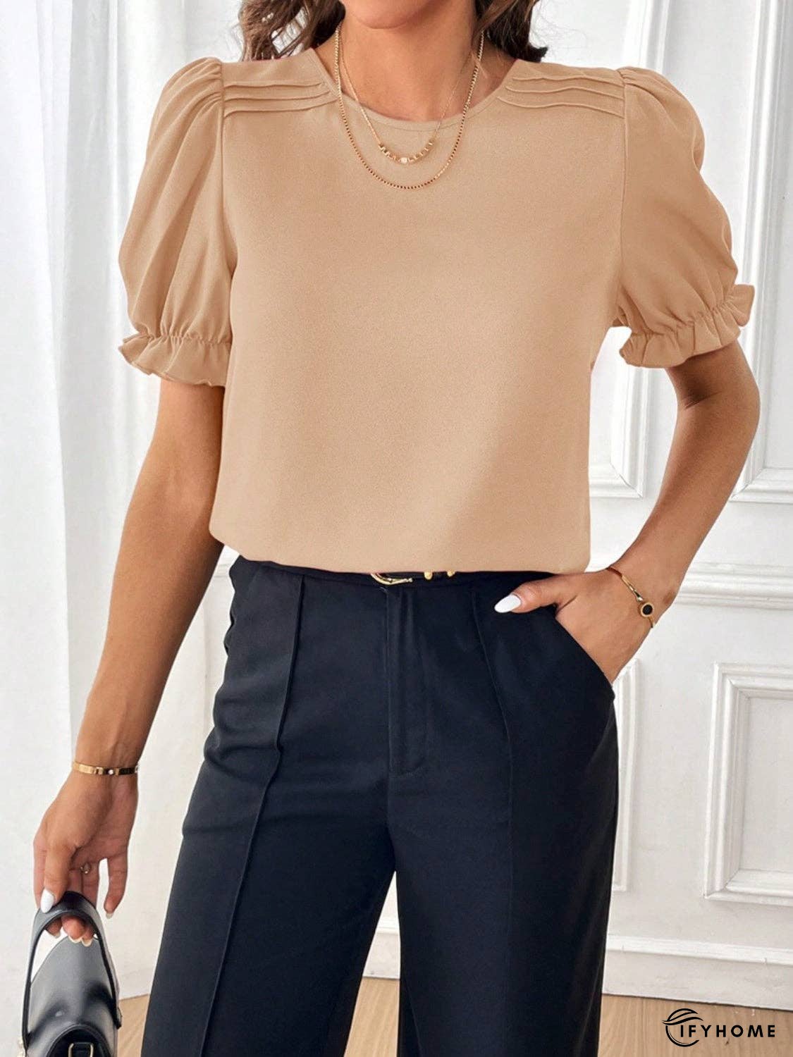 Round Neck Flounce Sleeve Blouse | IFYHOME