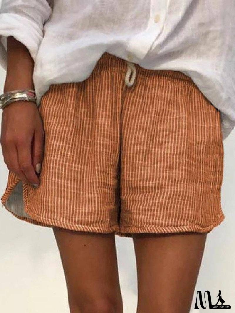 Casual Striped Loose Shorts Straight Leg Pants