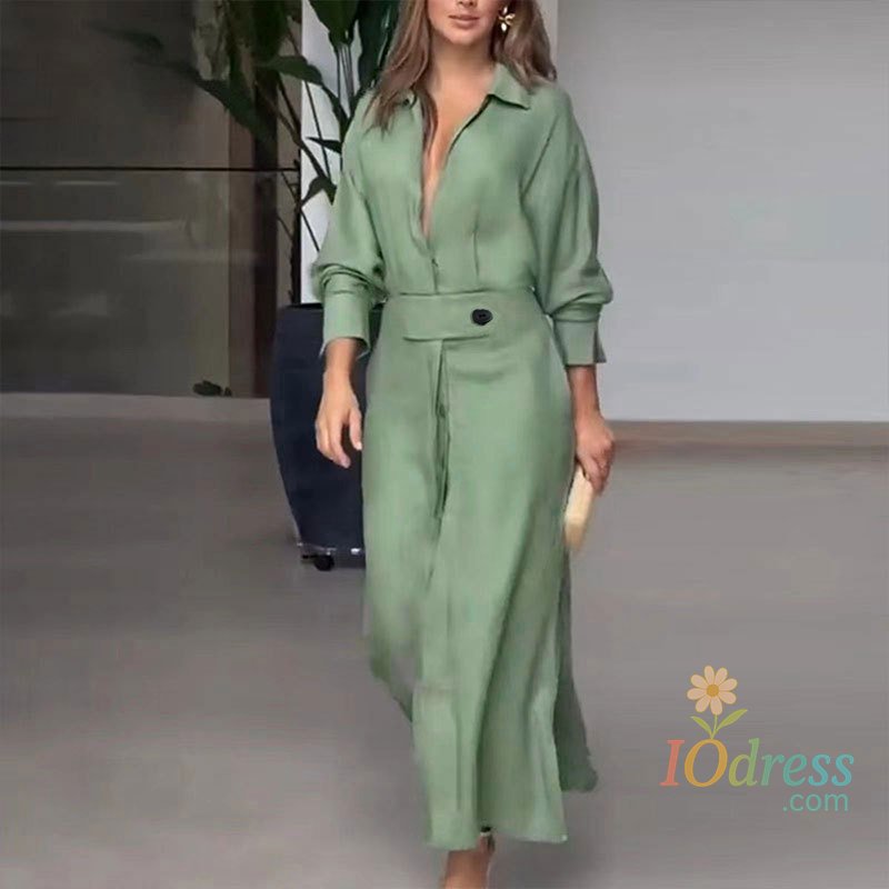 IO Dress Fashion Dress2024 Autumn For Women Luxury Elegant Solid Color  Party Slip Pockets Long Sleeve Irregular Shirt Dresse IO Dress