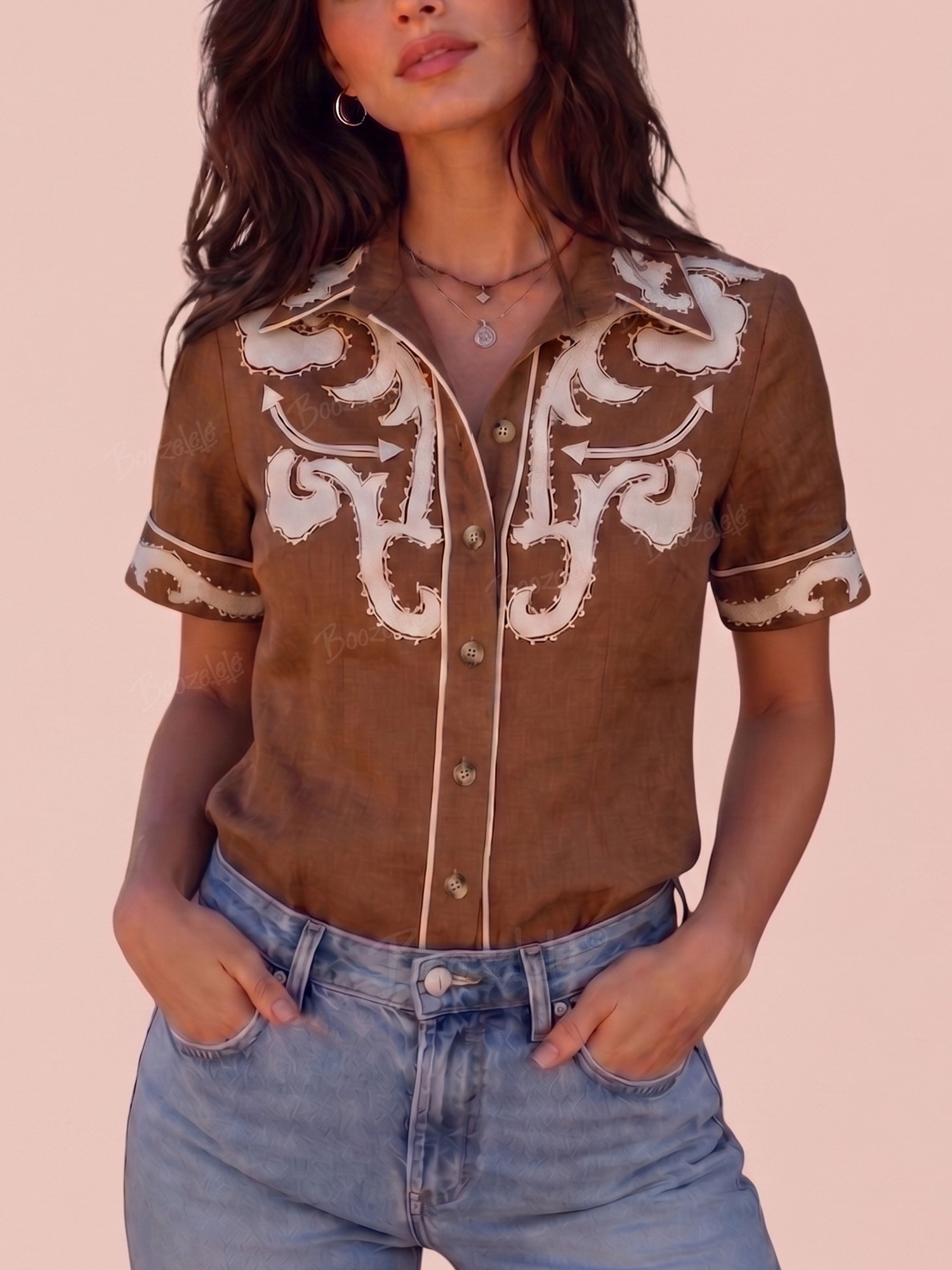 Western Style &mdash; Desert Brown Vintage Appliqu&Eacute; Heavy-Duty Cotton Shirt