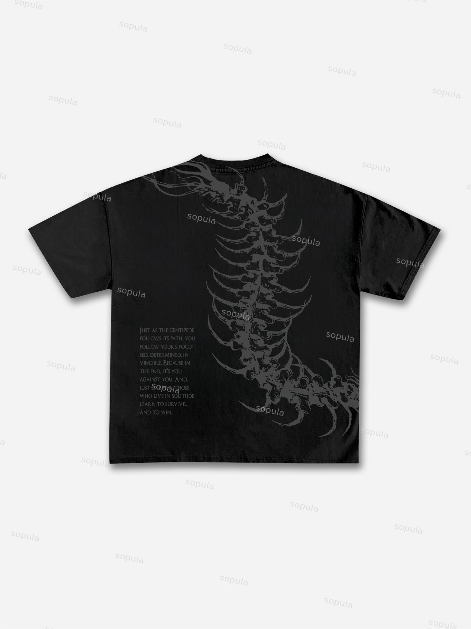 Dark Centipede Skeletal Graphic Cotton T-shirt