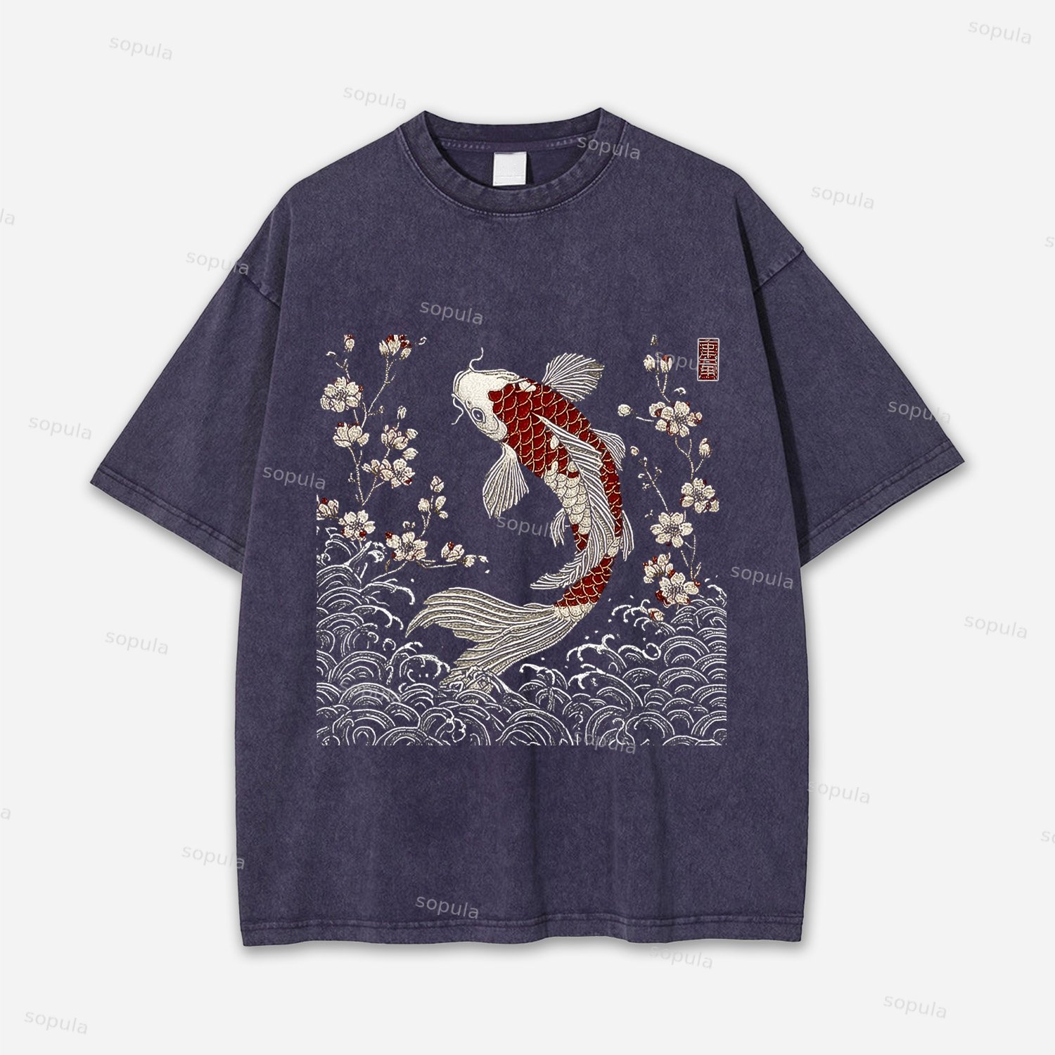 Vintage Sakura And Koi Washed T-shirt