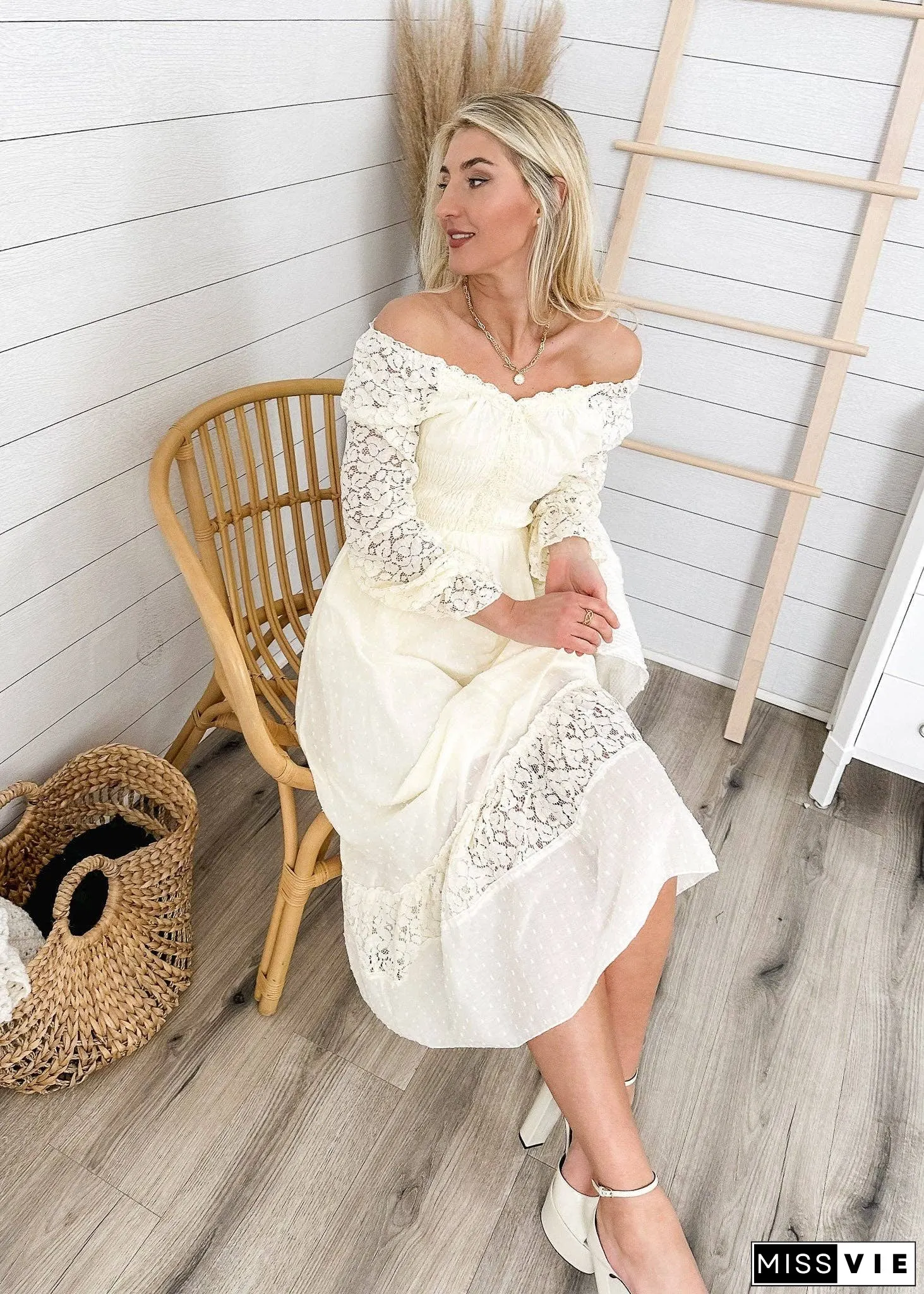 Womens Lace Long Sleeve V Neck Fall Maxi Dress