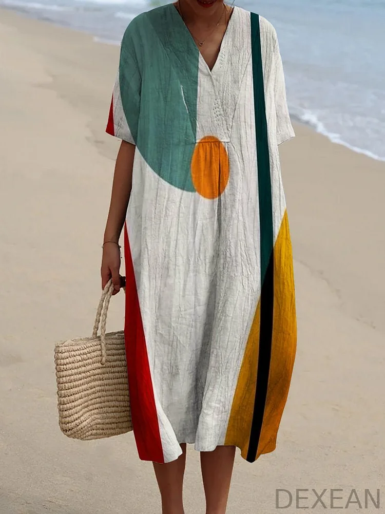 Geometric Color Block Decorative Pattern Flowy Dress