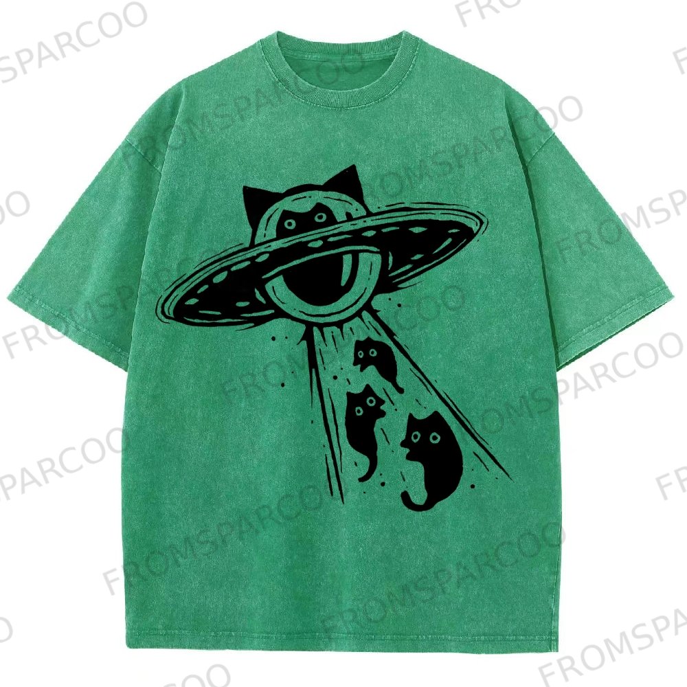 Cat‘s UFO Washed Vintage Short Sleeves T-Shirt