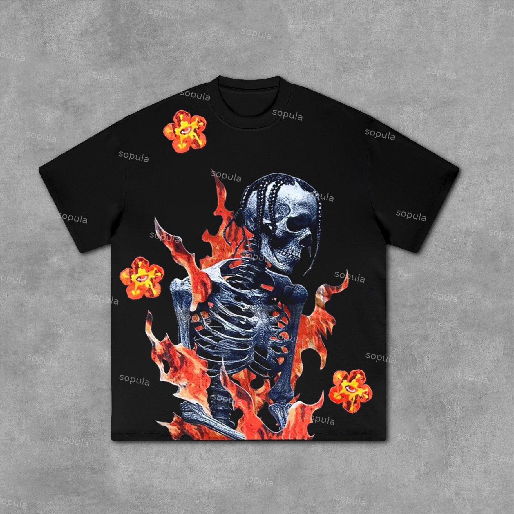 Sopula Hip Pop Skull Flame Tour Graphic Cotton T-Shirt - Sopula｜Premium Graphic Tees & Graphic Clothing