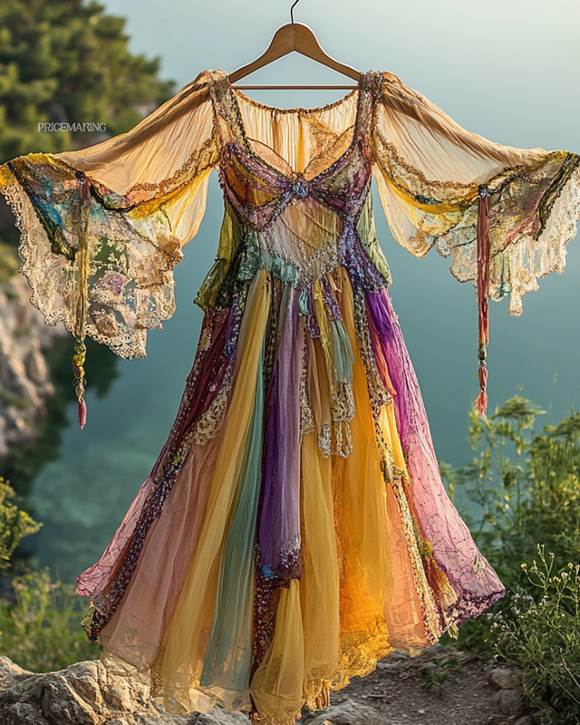 Summer Irregular Lace Patchwork BeadedRuffle Dress 7fba